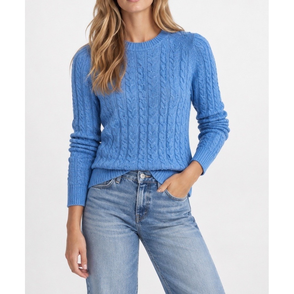 Valerie Stevens Petite Small Sweater Womens Blue Cable Knit 100% Cotton Crewneck